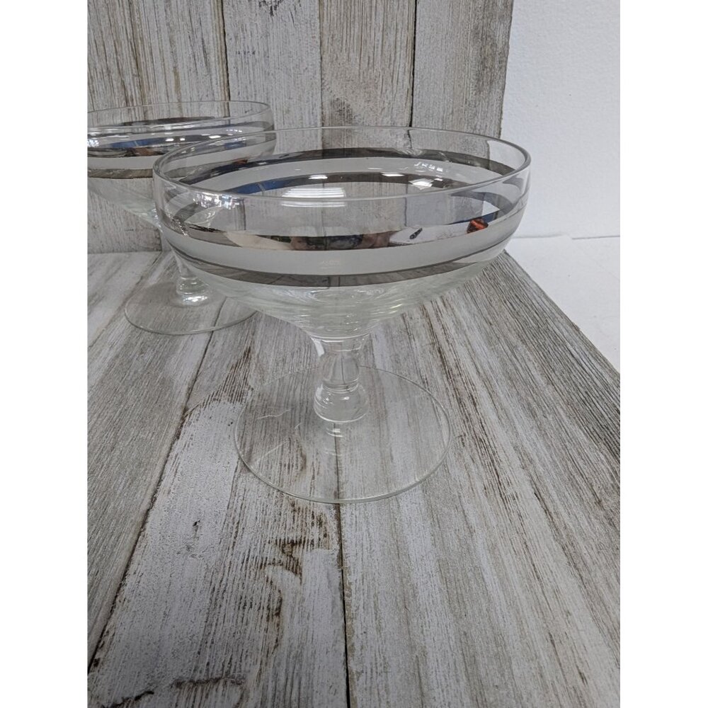 Champagne Glasses 3 3/8" Stemmed Set of 4 Silver Bands - Picture 2 of 6
